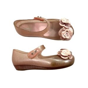Mini Melissa Pink Mary Jane Shoes with Flowers Size 12